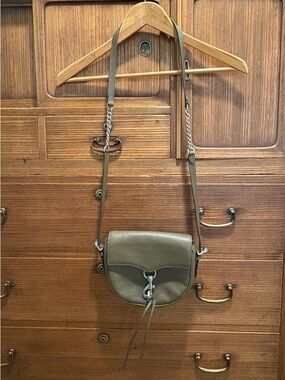 Rebecca Minkoff Olive Pebbled Leather Mini Saddle Crossbody with Silver Hardware